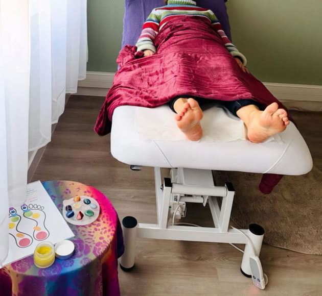 massage des zones réflexes associées aux Chakras, ce qui permet un bien être physique, psychique et émotionnel